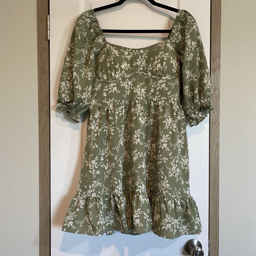 Inspired Hearts Womens Dress Sz M Floral Cottagecore Ruffle Puff Sleeve Lined